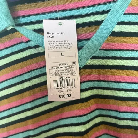 Women's Cropped Jacquard Polo Sweater Tank Top - Wild Fable Striped L - Picture 3 of 5